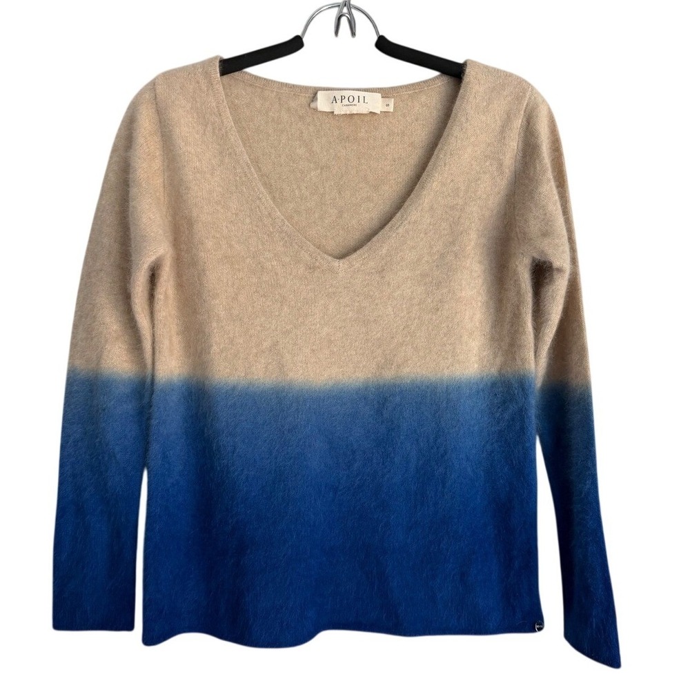 APOIL 100% Raccoon Hair Sweater‎ Womens Small Ombre Blue Beige